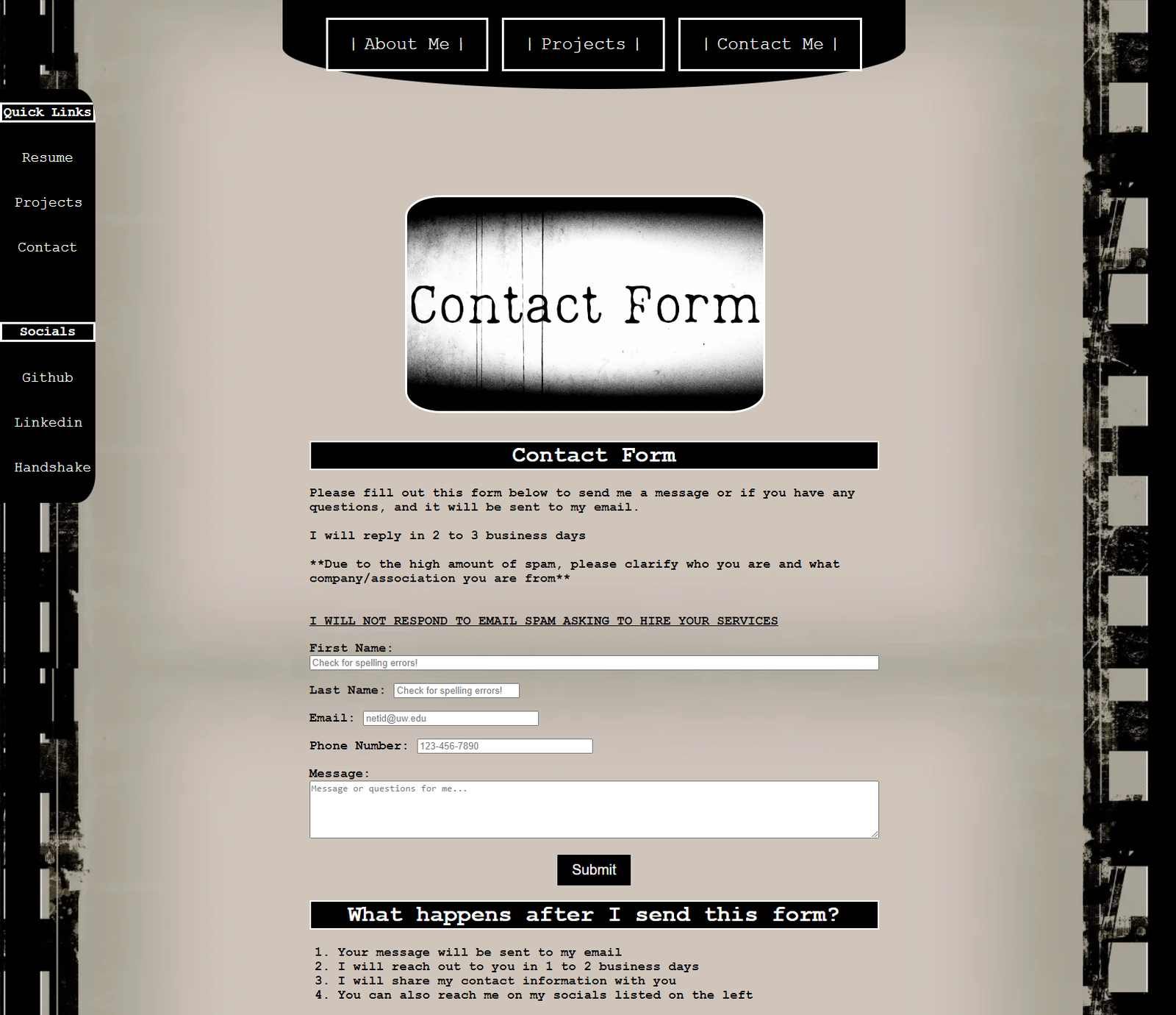 Portfolio contact form page